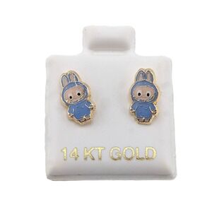 Women's 14k Solid Gold Labubu Earrings Pop Mart Purple‎ Whimsical Elf **